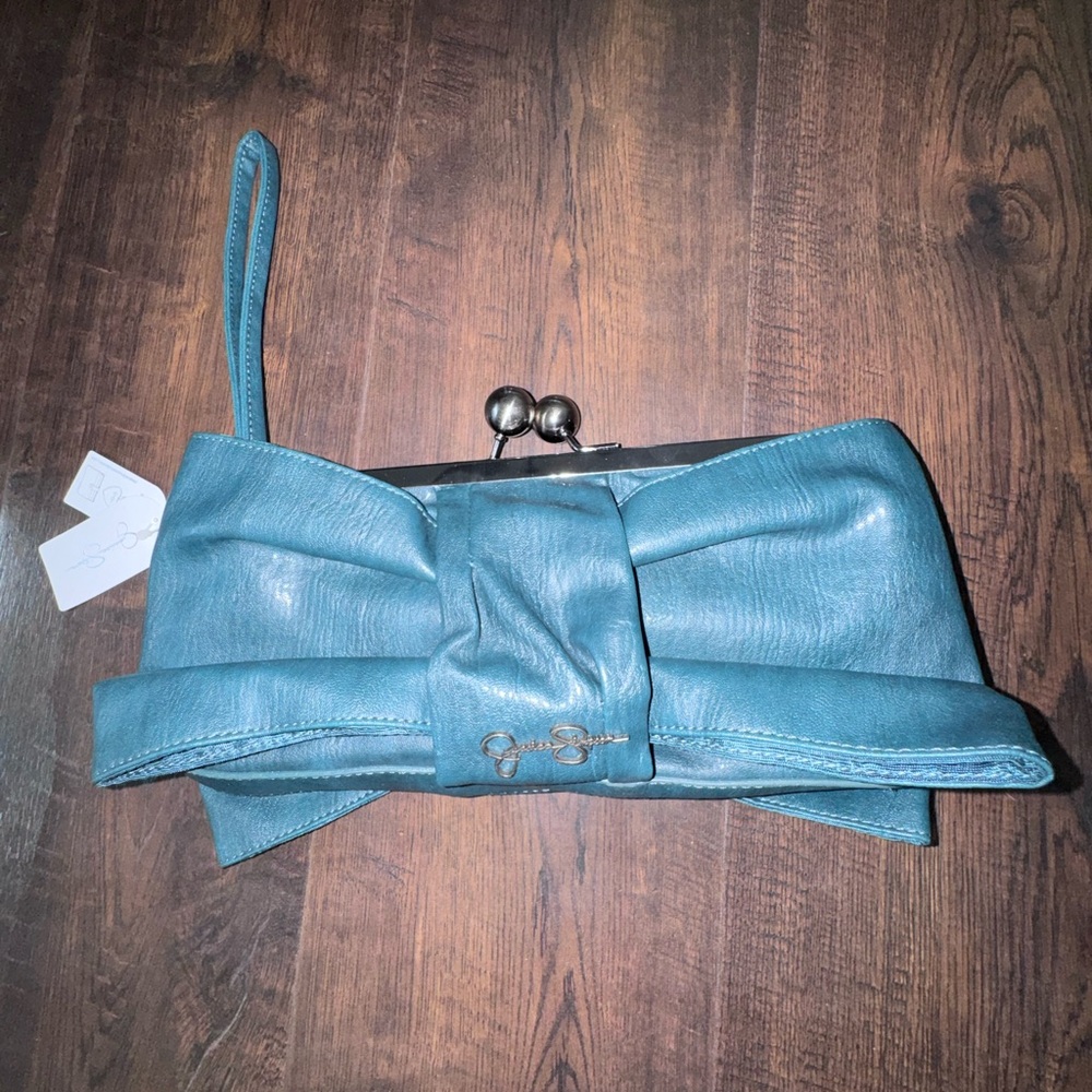 Jessica Simpson Green Bow Accent Wristlet Clutch